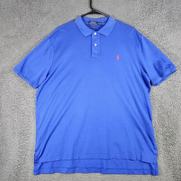 Polo Ralph Lauren Polo Men's Short Sleeve‎ Solid Blue Custom Slim Fit Size XL - Picture 1 of 6